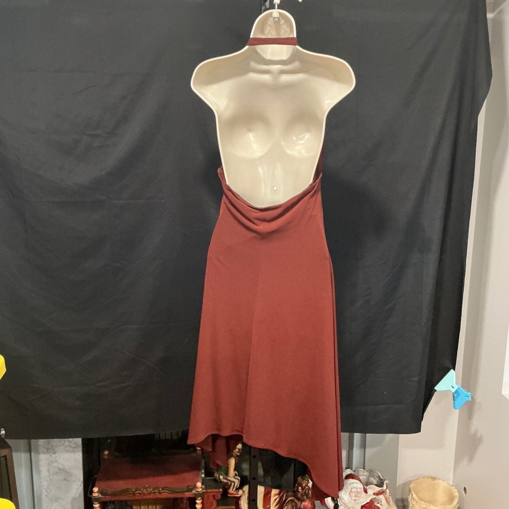 Laundry by Shelli Segal Halter Dress 8 Rust Orange Ring Draped Handkerchief - Picture 4 of 9